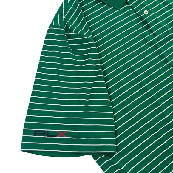 RLX Ralph‎ Lauren Golf Polo Shirt Men's LARGE Green White Striped Short Sleeve - Picture 5 of 10